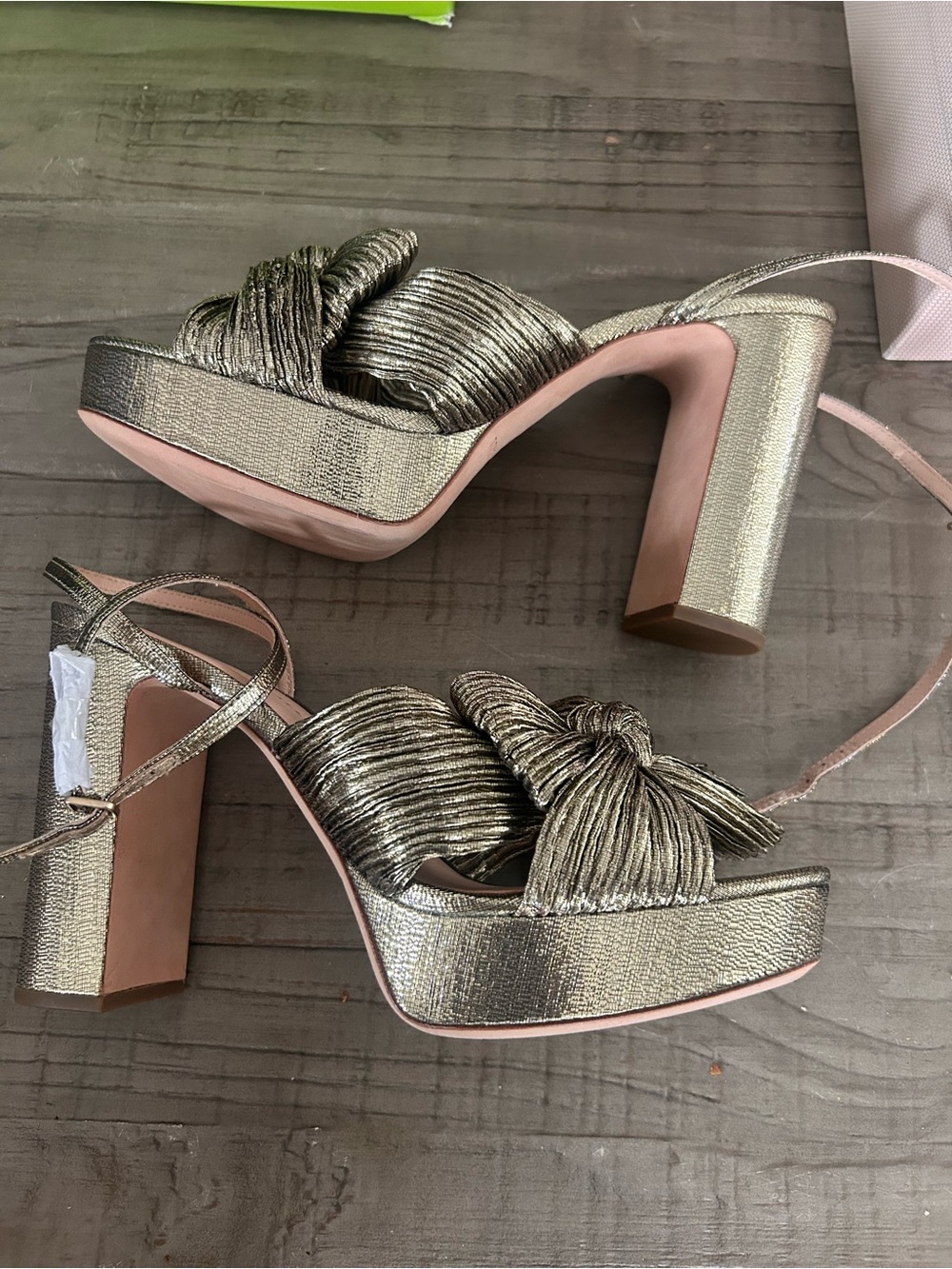 Loeffler Randall Metallic Gold Knot-Front Slingback Heels - Picture 7 of 8